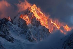 Snow-covered Mountain Beneath Cloudy Sky photo