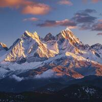 Snow-Covered Mountain Range Under Cloudy Sky photo