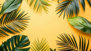 Tropical Leaves on Yellow Background photo