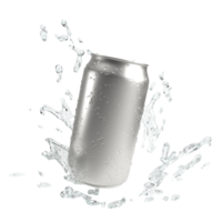 The can and water splash for drink or advertising concept 3d rendering. png