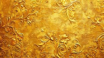 Golden Background With Floral Design. photo