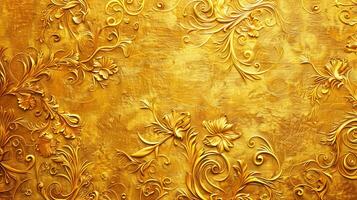 Golden Background With Floral Design. photo