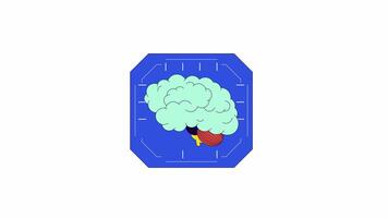 Brain microchip line 2D object animation. Artificial intelligence thinking flat color cartoon 4K , alpha channel. Hardware computer chip. Neural network brain animated item on white background video