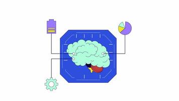 máquina Aprendendo cérebro linha 2d animação. dados analytics Programas. cognitivo Informática plataforma 4k movimento gráfico. digital em processamento linear animado desenho animado plano conceito, branco fundo video