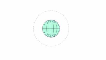 globo rede esfera rotativo linha 2d objeto animação. malha fio mundo latitude. global rede plano cor desenho animado 4k , alfa canal. terra planeta estrutura de arame animado item em branco fundo video