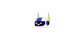 Blinking robotic head smiling line 2D character animation. Innovative tech android floating in air flat color cartoon 4K , alpha channel. Humanoid face animated personage on white background video