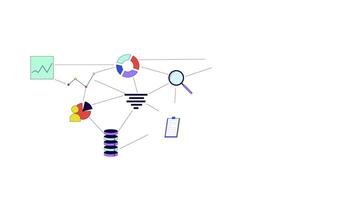 Analytik Datenbank Verwaltung Linie 2d Objekt Animation. in Verbindung gebracht Daten Analyse eben Farbe Karikatur 4k , Alpha Kanal. Programmierung, Diagramm Graph, Wolke Technologie animiert Artikel auf Weiß Hintergrund video