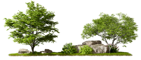 Cut out forest trees composition design on greenery grass 3d rendering file png