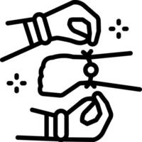 negro línea icono para rakhi en mano vector