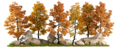 Autumn trees lanscape forest 3d rendering backgrounds file png