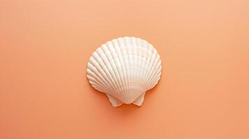 A single seashell, delicately placed against a colored background, captures the essence of the ocean photo