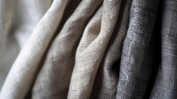 the tactile charm of a colored fabric textures, with a focus on neatly folded linen photo