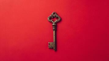 un solitario antiguo llave, metido en un claro superficie, se convierte un símbolo de misterio y posibilidades foto