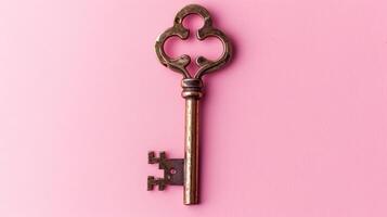 A solitary antique key, placed on a clear surface, becomes a symbol of mystery and possibilities photo