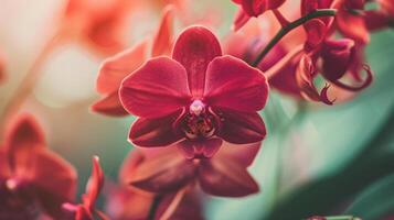 encantador mundo de flora, un delicado de colores orquídea en lleno floración foto