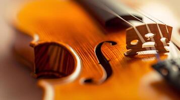 armonía de musical instrumentos, enfoque en el elegante curvas de un violín foto