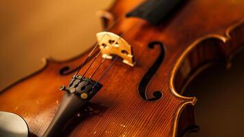 armonía de musical instrumentos, enfoque en el elegante curvas de un violín foto