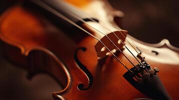 armonía de musical instrumentos, enfoque en el elegante curvas de un violín foto
