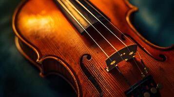 armonía de musical instrumentos, enfoque en el elegante curvas de un violín foto