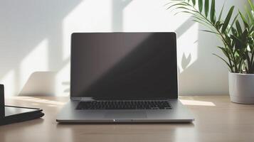 the world of minimalism with a modern laptop, radiating productivity photo