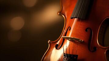 armonía de musical instrumentos, enfoque en el elegante curvas de un violín foto