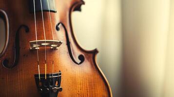 armonía de musical instrumentos, enfoque en el elegante curvas de un violín foto