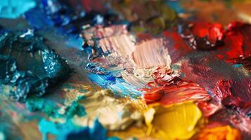 the tactile allure of an artist's palette, adorned with an array of vibrant paints photo