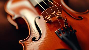 armonía de musical instrumentos, enfoque en el elegante curvas de un violín foto