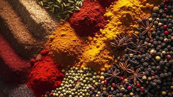 an assortment of whole spices, arranged in harmonious chaos photo