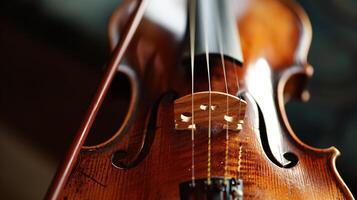 armonía de musical instrumentos, enfoque en el elegante curvas de un violín foto