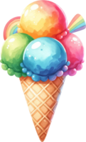 Colorful Watercolor Ice Cream Cone Illustration png