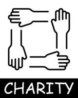 Charity, hands icon. Teamwork, support, donation, helping those in need, generosity, compassion, and community assistance. The concept of good nature and helping others. vector