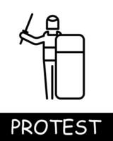 Man holding a baton with a shield in his hands icon. War against power, manacle, oppression, fight against regime, uprising, protest. Struggle against oppression and the fight for freedom concept. vector