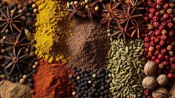 an assortment of whole spices, arranged in harmonious chaos photo