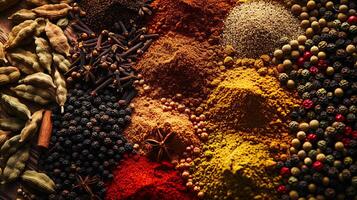 an assortment of whole spices, arranged in harmonious chaos photo