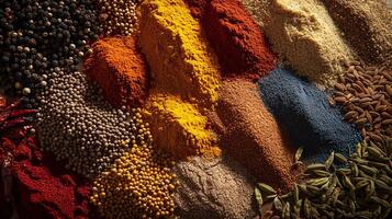 an assortment of whole spices, arranged in harmonious chaos photo