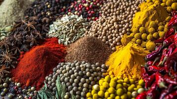 an assortment of whole spices, arranged in harmonious chaos photo