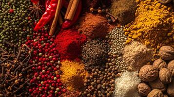 an assortment of whole spices, arranged in harmonious chaos photo