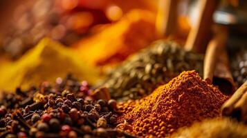 an assortment of whole spices, arranged in harmonious chaos photo