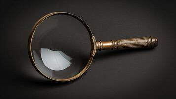 A single antique magnifying glass, placed against a muted colored background, symbolizes curiosity and discovery photo
