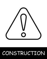 Construction, technology icon. Construction equipment, exclamation mark, warning, simplicity, silhouette, building. Industrial machinery, heavy duty vehicles, tools for construction projects concept. vector