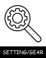 Loupe, magnifying glass icon. Gear, search, tuning, offer users the ability to customize their experience on the platform. Assistance in adjustments and optimization. vector