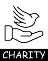 Charity, hand, bird icon. Teamwork, support, gift, endowment, donation, helping those in need, generosity, compassion, and community assistance. The concept of good nature and helping others. vector