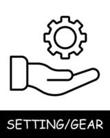 Gear, hand icon. Offer, help, services, tuning, offer users the ability to customize their experience on the platform. Assistance in adjustments and optimization. vector