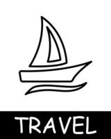 Yacht icon. Ship, water, sea, vacation, vessel, boat, enjoy moments of peace and quiet, tranquility and solitude, hobby, recreation. Tourism and wandering concept. vector