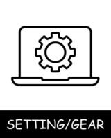 Gear, mechanism icon. Cogwheel, modern technology, laptop, screen, services, tuning, offer users the ability to customize their experience on the platform. Assistance in adjustments and optimization. vector