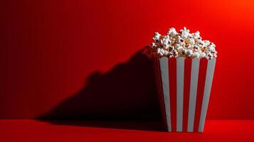 a striking composition featuring a tantalizing pack of popcorn against a vibrant, monochromatic backdrop photo