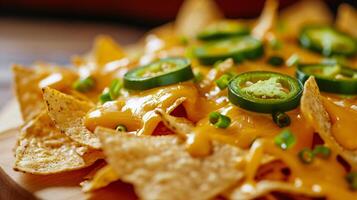 a delectable display of nachos generously coated in zesty jalapeno cheese photo