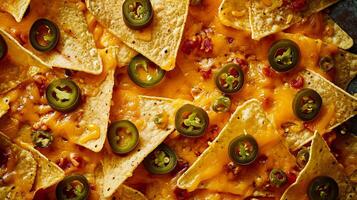 a delectable display of nachos generously coated in zesty jalapeno cheese photo