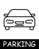 Parking, car icon. Vehicle management, convenient transport solutions, silhouette, automobile, mechanism, equipment, vehicle, parking place. The concept of providing car park services. vector